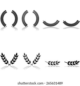 icon set showing laurels arranged in different patterns and with different graphic styles