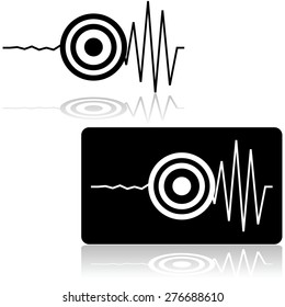 Icon set showing a line measured by a seismograph with a target signaling the start of an earthquake