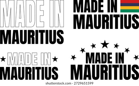 Conjunto de ícones mostrando Made in Mauritius em negrito fonte com vários desenhos e bandeiras incluídos