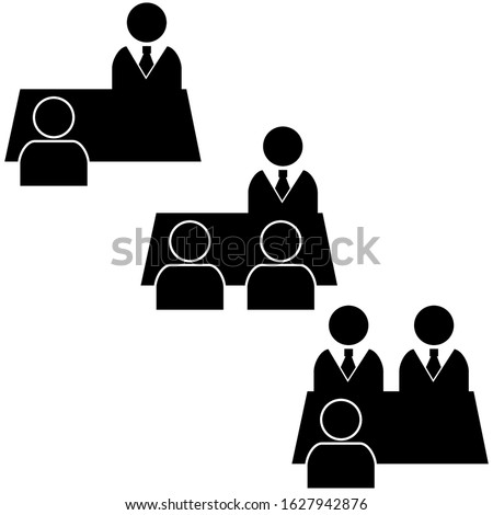 Icon set showing one or more people being interviewed by a single or multiple people