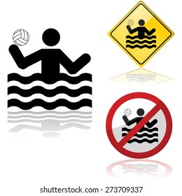 Icon set showing signs allowing or forbidding water polo practice