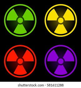 Icon set sign of radiation, symbol of danger. Vector image. The color options.
