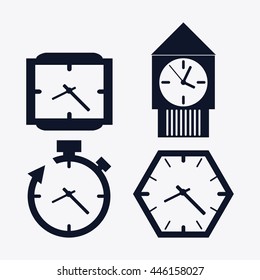 icon set of silhouette Clocks. Time design. Vector graphic