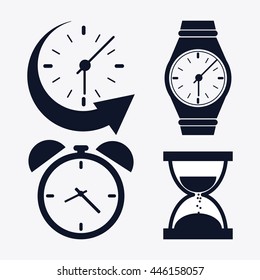 icon set of silhouette Clocks. Time design. Vector graphic