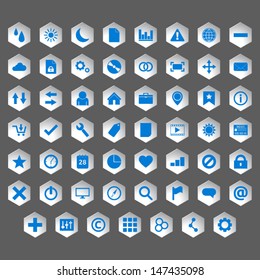 Icon set silver color and blue symbols | vector template design | shadows gray white |