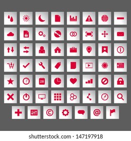 Icon set silver color and red symbols | vector template design | shadows gray white |