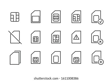 Icon set of sim card. Editable vector pictograms isolated on a white background. Trendy outline symbols for mobile apps and website design. Premium pack of icons in trendy line style.