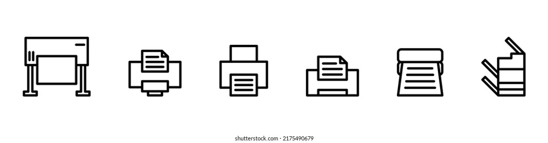 Icon Set Simple Line of Printing, Paper, Machine print, Editable Stroke. Let's Make Your Design Easier.