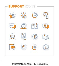 Conjunto de iconos de SIO y Soporte con forma y color blancos. Diseño de iconos planos