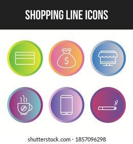 Conjunto de iconos de seis iconos únicos de la línea de compras