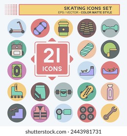 Icon Set Skating. related to Sport symbol. color mate style. simple design illustration