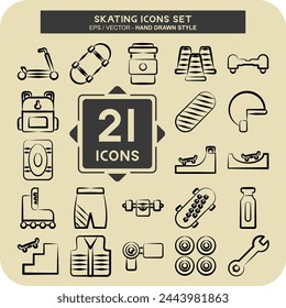 Icon Set Skating. related to Sport symbol. hand drawn style. simple design illustration