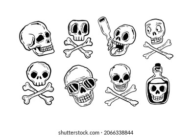 icon set skull illustration vector hand drawing
