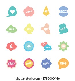 icon set of slang bubbles and flowers over white background, line fill style, vector illustration