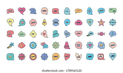 conjunto de iconos de burbujas de argot sobre fondo blanco, estilo plano, ilustración vectorial