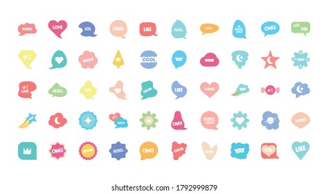 icon set of slang bubbles over white background, line fill style, vector illustration