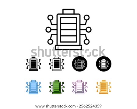 icon set smart battery with 9 different styles, line, glyp, flat, gradient etc. suitable for print websites etc. isolated on white background.