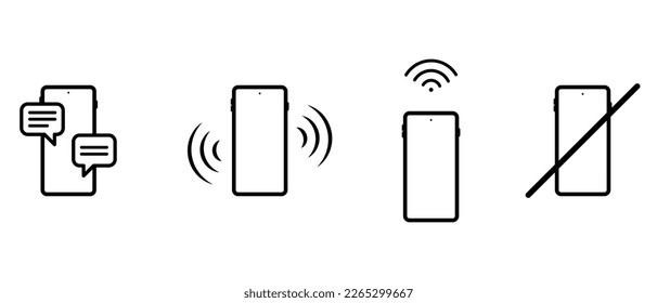Icon Set von Smartphone mit Messaging, Ringing oder vibrieren, WiFi und verboten. Flache Vektorgrafik