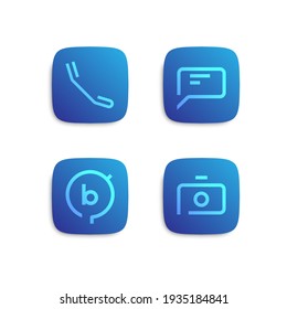 Icon set for the smartphone has a blue color. The vector illustration of four main icons is isolated on a white background.