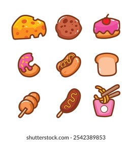 Icon Set of Snacks and Treats hand drawn cartoon art illustration