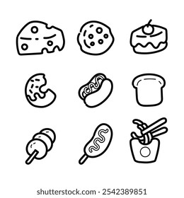 Icon Set of Snacks and Treats Simple Line Art outline doodle hand drawn cartoon art illustration