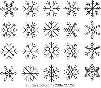 Icono conjunto de copas de nieve copos de nieve navidad de invierno Navidad Iconos de línea delgada ilustraciones de vectores planas aisladas sobre fondo blanco y transparente