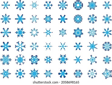 Icon set of snowflake. Icons in line style. Winter flat vector elements.