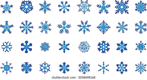 Icon set of snowflake. Icons in line style. Winter flat vector elements.