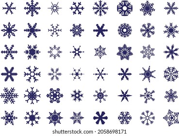 Icon set of snowflake. Icons in line style. Winter flat vector elements.