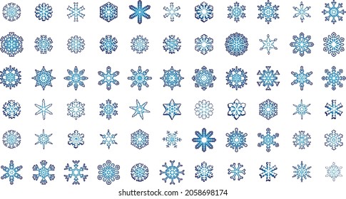 Icon set of snowflake. Icons in line style. Winter flat vector elements.