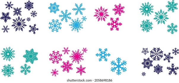 Conjunto de iconos de copo de nieve. Iconos en línea. Elementos vectoriales planos de invierno.