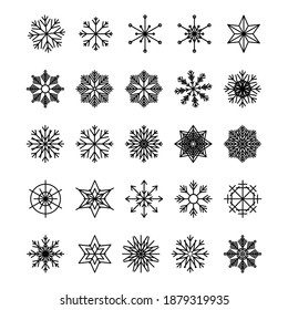 Icon set of snowflake, isolated on a white background. Trendy outline symbols. Pack of icons in line style. Merry Christmas. Happy New Year. Winter. Vector illustration.