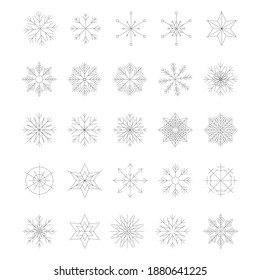 Icon set of snowflake, isolated on a white background. Trendy outline symbols. Pack of icons in line style. Merry Christmas. Happy New Year. Winter. broken line. Vector illustration.