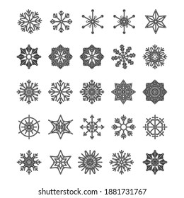 Icon set of snowflake, isolated on a white background. Trendy outline symbols. Pack of icons in line style. Merry Christmas. Happy New Year. Winter. Vector illustration.