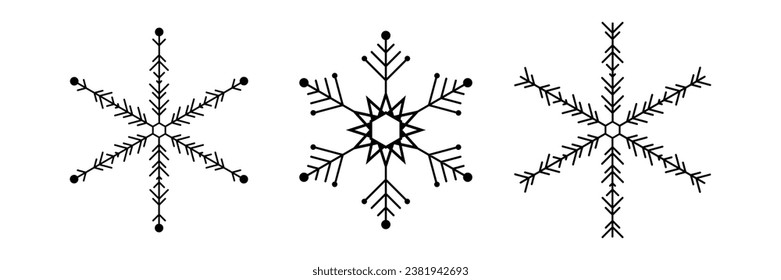 Icon set of snowflake isolated on a white background. Black outline symbols vector illustration for background, sales, discounts