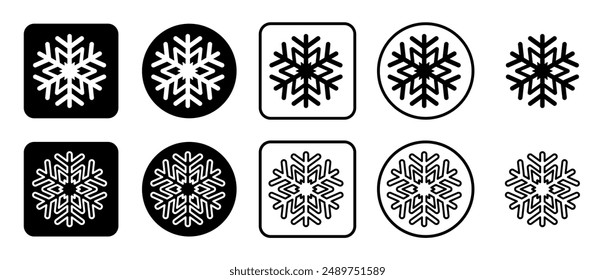 Icon set of snowflake symbol. Filled, outline, black and white icons set, flat style.  Vector illustration on white background
