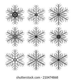 Icon set of snowflakes, 2d illustration, isolated on white background, vector, eps8