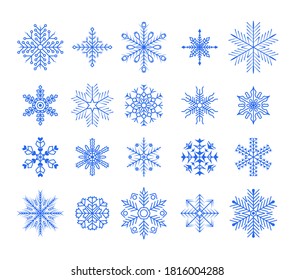 Icon set of snowflakes. Christmas design vector. Snowflakes blue isolated on white background. Vector illustration, EPS 10.