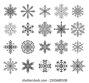 Icon set of snowflakes. Christmas design vector. Snowflakes black isolated on white background. Vector illustration, EPS 10.