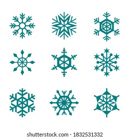 Conjunto de iconos de copos de nieve y estrella, conjunto de iconos vectoriales para la temporada de saludo.