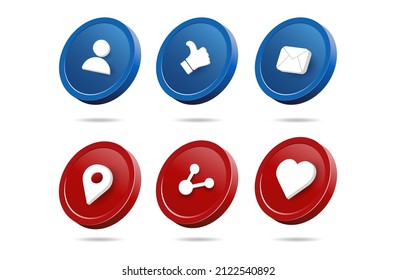 Icon Set Of Social Media Reaction Emoticon. 3d Illustration Vector Social Media Button Icon.