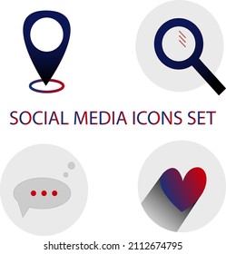 Icon set for social networks and mobile phone. Icon of geolocation, like, print message, search. Vector illustration.