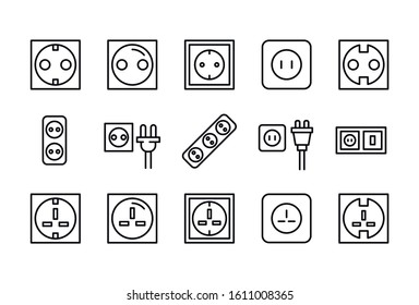 Icon set of socket. Editable vector pictograms isolated on a white background. Trendy outline symbols for mobile apps and website design. Premium pack of icons in trendy line style.