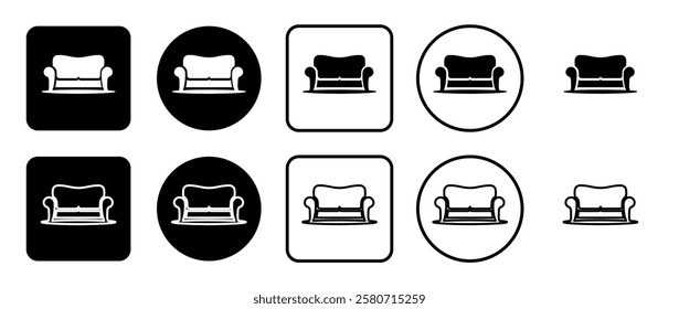 Icon set of sofa symbol. Filled, outline, black and white icons set, flat style.  Vector illustration on white background