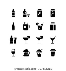 Icon set of soft drinks, cocktail and alcohol