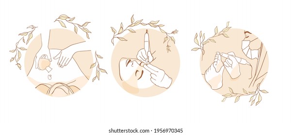 Icon set of spa salon pedicure, eyebrow tattoo, massage drawing in minimalistic trendy style, sign or logo of care, treatment, beauty, environmentally friendly product.