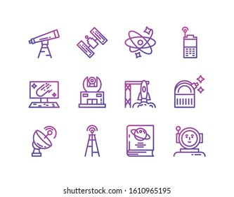 Icon set of space futuristic cosmos outside universe astronomy adventure and exploration theme Vector illustration