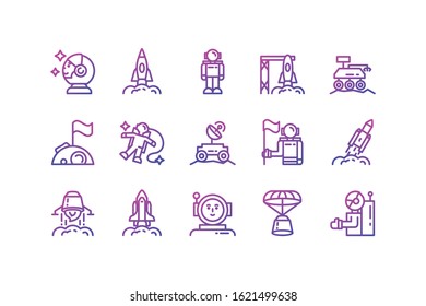 Icon set of space futuristic cosmos outside universe astronomy adventure and exploration theme Vector illustration