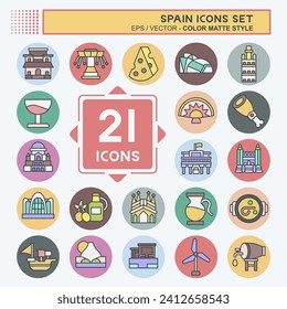 Icon Set Spain. related to Holiday symbol. color mate style. simple design editable. simple illustration