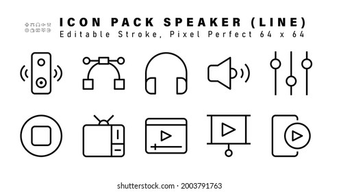 Icon Set of Speaker Line Icons. Contains such Icons as Setting, Stop, Television, Media etc. Editable Stroke. 64 x 64 Pixel Perfect